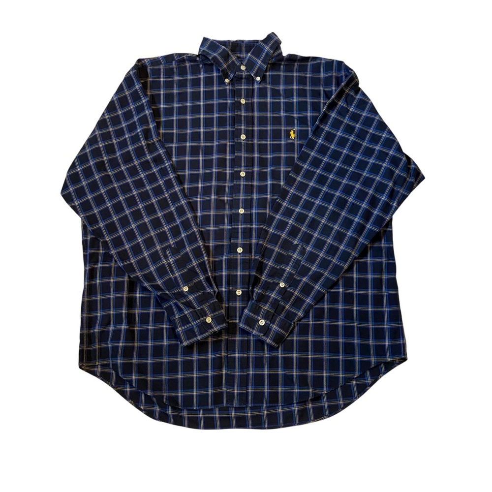 RALPH LAUREN Blake Mens Plaid Button Down Shirt Long Sleeve Two Ply Cotton Large